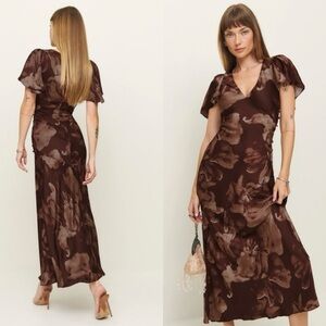 Reformation Vida Flutter Sleeve Satin Dress